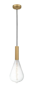 198-1P-SG-BB164LED Cord Hung 6.5" Satin Gold Mini Pendant -  - LED Bulb - Dimmensions: 6.5 x 6.5 x 14.875<br>Minimum Height : 17.875<br>Maximum Height : 134.875 - Sloped Ceiling Compatible: Yes