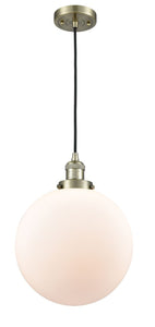 Cord Hung 12" Beacon Pendant - Globe-Orb Matte White Glass - Choice of Finish And Incandesent Or LED Bulbs
