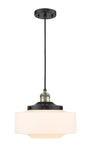201C-BAB-G691-12 Cord Hung 12" Black Antique Brass Mini Pendant - Matte White Cased Large Bridgeton Glass - LED Bulb - Dimmensions: 12 x 12 x 9.875<br>Minimum Height : 12.875<br>Maximum Height : 129.875 - Sloped Ceiling Compatible: Yes