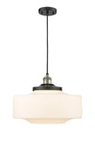 201C-BAB-G691-16 Cord Hung 16" Black Antique Brass Mini Pendant - Matte White Cased Large Bridgeton Glass - LED Bulb - Dimmensions: 16 x 16 x 12<br>Minimum Height : 15<br>Maximum Height : 132 - Sloped Ceiling Compatible: Yes
