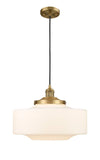 201C-BB-G691-16 Cord Hung 16" Brushed Brass Mini Pendant - Matte White Cased Large Bridgeton Glass - LED Bulb - Dimmensions: 16 x 16 x 12<br>Minimum Height : 15<br>Maximum Height : 132 - Sloped Ceiling Compatible: Yes