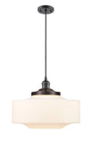 201C-OB-G691-16 Cord Hung 16" Oil Rubbed Bronze Mini Pendant - Matte White Cased Large Bridgeton Glass - LED Bulb - Dimmensions: 16 x 16 x 12<br>Minimum Height : 15<br>Maximum Height : 132 - Sloped Ceiling Compatible: Yes