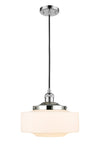 201C-PC-G691-12 Cord Hung 12" Polished Chrome Mini Pendant - Matte White Cased Large Bridgeton Glass - LED Bulb - Dimmensions: 12 x 12 x 9.875<br>Minimum Height : 12.875<br>Maximum Height : 129.875 - Sloped Ceiling Compatible: Yes
