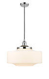 201C-PC-G691-16 Cord Hung 16" Polished Chrome Mini Pendant - Matte White Cased Large Bridgeton Glass - LED Bulb - Dimmensions: 16 x 16 x 12<br>Minimum Height : 15<br>Maximum Height : 132 - Sloped Ceiling Compatible: Yes