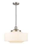 201C-SN-G691-16 Cord Hung 16" Brushed Satin Nickel Mini Pendant - Matte White Cased Large Bridgeton Glass - LED Bulb - Dimmensions: 16 x 16 x 12<br>Minimum Height : 15<br>Maximum Height : 132 - Sloped Ceiling Compatible: Yes