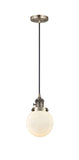 Cord Hung 6" Brushed Brass Mini Pendant - Matte White Cased Beacon Glass LED - w/Switch