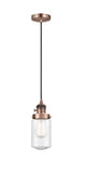 201CSW-AC-G314 Cord Hung 4.5" Antique Copper Mini Pendant - Seedy Dover Glass - LED Bulb - Dimmensions: 4.5 x 4.5 x 10.25<br>Minimum Height : 13.75<br>Maximum Height : 131.75 - Sloped Ceiling Compatible: Yes