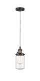 201CSW-BAB-G314 Cord Hung 4.5" Black Antique Brass Mini Pendant - Seedy Dover Glass - LED Bulb - Dimmensions: 4.5 x 4.5 x 10.25<br>Minimum Height : 13.75<br>Maximum Height : 131.75 - Sloped Ceiling Compatible: Yes
