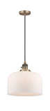 Cord Hung 12" Polished Chrome Mini Pendant - Matte White Cased X-Large Bell Glass LED - w/Switch