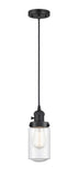 201CSW-BK-G314 Cord Hung 4.5" Matte Black Mini Pendant - Seedy Dover Glass - LED Bulb - Dimmensions: 4.5 x 4.5 x 10.25<br>Minimum Height : 13.75<br>Maximum Height : 131.75 - Sloped Ceiling Compatible: Yes