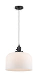 Cord Hung 12" Polished Chrome Mini Pendant - Matte White Cased X-Large Bell Glass LED - w/Switch