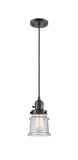 201CSW-OB-G184S Cord Hung 6" Oil Rubbed Bronze Mini Pendant - Seedy Small Canton Glass - LED Bulb - Dimmensions: 6 x 6 x 10<br>Minimum Height : 12.75<br>Maximum Height : 130.75 - Sloped Ceiling Compatible: Yes