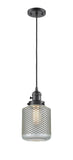 201CSW-OB-G262 Cord Hung 6" Oil Rubbed Bronze Mini Pendant - Vintage Wire Mesh Stanton Glass - LED Bulb - Dimmensions: 6 x 6 x 12<br>Minimum Height : 15<br>Maximum Height : 133 - Sloped Ceiling Compatible: Yes
