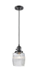 201CSW-OB-G302 Cord Hung 5.5" Oil Rubbed Bronze Mini Pendant - Thick Clear Halophane Colton Glass - LED Bulb - Dimmensions: 5.5 x 5.5 x 8.5<br>Minimum Height : 13.25<br>Maximum Height : 131.25 - Sloped Ceiling Compatible: Yes