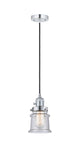 201CSW-PC-G184S Cord Hung 6" Polished Chrome Mini Pendant - Seedy Small Canton Glass - LED Bulb - Dimmensions: 6 x 6 x 10<br>Minimum Height : 12.75<br>Maximum Height : 130.75 - Sloped Ceiling Compatible: Yes