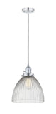 201CSW-PC-G222 Cord Hung 9.5" Polished Chrome Mini Pendant - Clear Halophane Seneca Falls Glass - LED Bulb - Dimmensions: 9.5 x 9.5 x 12<br>Minimum Height : 15.25<br>Maximum Height : 133.25 - Sloped Ceiling Compatible: Yes