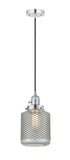 201CSW-PC-G262 Cord Hung 6" Polished Chrome Mini Pendant - Vintage Wire Mesh Stanton Glass - LED Bulb - Dimmensions: 6 x 6 x 12<br>Minimum Height : 15<br>Maximum Height : 133 - Sloped Ceiling Compatible: Yes