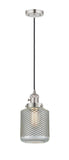 201CSW-PN-G262 Cord Hung 6" Polished Nickel Mini Pendant - Vintage Wire Mesh Stanton Glass - LED Bulb - Dimmensions: 6 x 6 x 12<br>Minimum Height : 15<br>Maximum Height : 133 - Sloped Ceiling Compatible: Yes