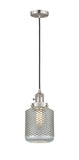 201CSW-SN-G262 Cord Hung 6" Brushed Satin Nickel Mini Pendant - Vintage Wire Mesh Stanton Glass - LED Bulb - Dimmensions: 6 x 6 x 12<br>Minimum Height : 15<br>Maximum Height : 133 - Sloped Ceiling Compatible: Yes