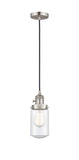 201CSW-SN-G314 Cord Hung 4.5" Brushed Satin Nickel Mini Pendant - Seedy Dover Glass - LED Bulb - Dimmensions: 4.5 x 4.5 x 10.25<br>Minimum Height : 13.75<br>Maximum Height : 131.75 - Sloped Ceiling Compatible: Yes