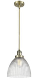 Stem Hung 9.5" Brushed Satin Nickel Mini Pendant - Clear Halophane Seneca Falls Glass LED
