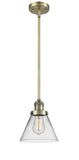 Stem Hung 8" Large Cone Mini Pendant - Cone Clear Glass - Choice of Finish And Incandesent Or LED Bulbs