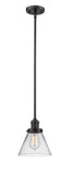 201S-OB-G42 Stem Hung 8" Oil Rubbed Bronze Mini Pendant - Clear Large Cone Glass - LED Bulb - Dimmensions: 8 x 8 x 10<br>Minimum Height : 18.5<br>Maximum Height : 42.5 - Sloped Ceiling Compatible: Yes
