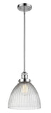 201S-PC-G222 Stem Hung 9.5" Polished Chrome Mini Pendant - Clear Halophane Seneca Falls Glass - LED Bulb - Dimmensions: 9.5 x 9.5 x 12<br>Minimum Height : 20.5<br>Maximum Height : 44.5 - Sloped Ceiling Compatible: Yes