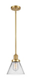 Stem Hung 8" Brushed Satin Nickel Mini Pendant - Clear Large Cone Glass LED - Best Seller