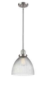 Stem Hung 9.5" Seneca Falls Mini Pendant - Dome Clear Halophane Glass - Choice of Finish And Incandesent Or LED Bulbs