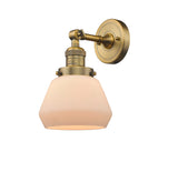 203-BB-G171 1-Light 7" Brushed Brass Sconce - Matte White Cased Fulton Glass - LED Bulb - Dimmensions: 7 x 9 x 11 - Glass Up or Down: Yes
