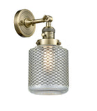 203SW-AB-G262 1-Light 6" Antique Brass Sconce - Vintage Wire Mesh Stanton Glass - LED Bulb - Dimmensions: 6 x 8 x 14 - Glass Up or Down: Yes