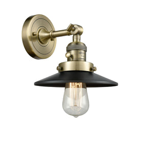1-Light 8" Antique Brass Sconce - Matte Black Metal Shade - LED Bulb - On/Off Turn Switch