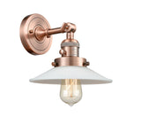 203SW-AC-G1 1-Light 8.5" Antique Copper Sconce - White Halophane Glass - LED Bulb - Dimmensions: 8.5 x 11 x 8 - Glass Up or Down: Yes