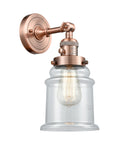 203SW-AC-G182 1-Light 6.5" Antique Copper Sconce - Clear Canton Glass - LED Bulb - Dimmensions: 6.5 x 9 x 11 - Glass Up or Down: Yes