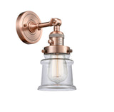 203SW-AC-G182S 1-Light 6.5" Antique Copper Sconce - Clear Small Canton Glass - LED Bulb - Dimmensions: 6.5 x 9 x 11 - Glass Up or Down: Yes