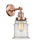 203SW-AC-G184 1-Light 6.5" Antique Copper Sconce - Seedy Canton Glass - LED Bulb - Dimmensions: 6.5 x 9 x 11 - Glass Up or Down: Yes