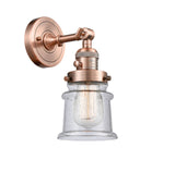 203SW-AC-G184S 1-Light 6.5" Antique Copper Sconce - Seedy Small Canton Glass - LED Bulb - Dimmensions: 6.5 x 9 x 11 - Glass Up or Down: Yes