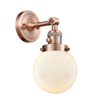 1-Light 6" Brushed Brass Sconce - Matte White Cased Beacon Glass LED - w/Switch