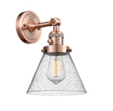 203SW-AC-G44 1-Light 8" Antique Copper Sconce - Seedy Large Cone Glass - LED Bulb - Dimmensions: 8 x 9 x 10 - Glass Up or Down: Yes