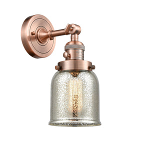 203SW-AC-G58 1-Light 5" Antique Copper Sconce - Silver Plated Mercury Small Bell Glass - LED Bulb - Dimmensions: 5 x 7 x 12 - Glass Up or Down: Yes