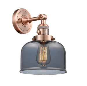 203SW-AC-G73 1-Light 8" Antique Copper Sconce - Plated Smoke Large Bell Glass - LED Bulb - Dimmensions: 8 x 9.375 x 12 - Glass Up or Down: Yes