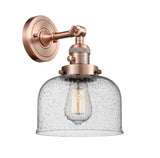 203SW-AC-G74 1-Light 8" Antique Copper Sconce - Seedy Large Bell Glass - LED Bulb - Dimmensions: 8 x 9.375 x 12 - Glass Up or Down: Yes