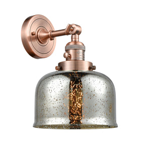 203SW-AC-G78 1-Light 8" Antique Copper Sconce - Silver Plated Mercury Large Bell Glass - LED Bulb - Dimmensions: 8 x 9.375 x 12 - Glass Up or Down: Yes