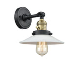203SW-BAB-G1 1-Light 8.5" Black Antique Brass Sconce - White Halophane Glass - LED Bulb - Dimmensions: 8.5 x 11 x 8 - Glass Up or Down: Yes
