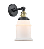203SW-BAB-G181 1-Light 6.5" Black Antique Brass Sconce - Matte White Canton Glass - LED Bulb - Dimmensions: 6.5 x 9 x 11 - Glass Up or Down: Yes