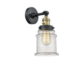 203SW-BAB-G184 1-Light 6.5" Black Antique Brass Sconce - Seedy Canton Glass - LED Bulb - Dimmensions: 6.5 x 9 x 11 - Glass Up or Down: Yes