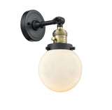 203SW-BAB-G201-6 1-Light 6" Black Antique Brass Sconce - Matte White Cased Beacon Glass - LED Bulb - Dimmensions: 6 x 8 x 12 - Glass Up or Down: Yes
