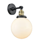 1-Light 8" Brushed Brass Sconce - Matte White Cased Beacon Glass LED - w/Switch