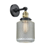 203SW-BAB-G262 1-Light 6" Black Antique Brass Sconce - Vintage Wire Mesh Stanton Glass - LED Bulb - Dimmensions: 6 x 8 x 14 - Glass Up or Down: Yes